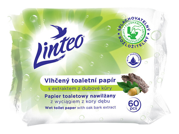 Vlhčený toaletní papír Linteo s dubovou kůrou, 60ks