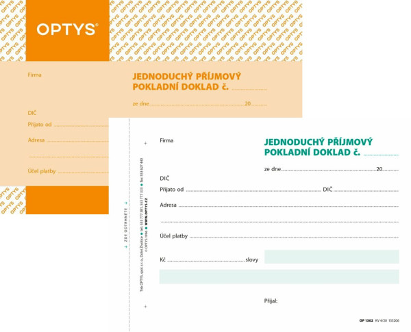 Příjmový pokladní doklad jednoduchý, NCR, OP302