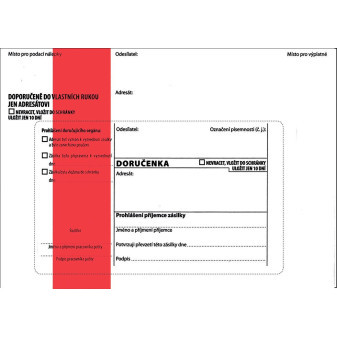 Obálka s doručenkou B6, 125x176 mm, červený pruh, 100ks