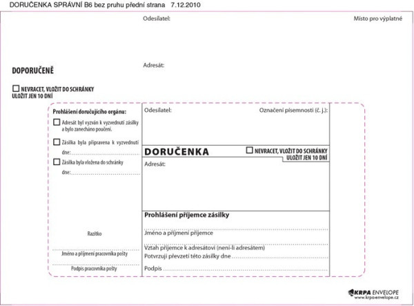 Obálka s doručenkou B6, 125x176 mm, bez pruhu, 100ks