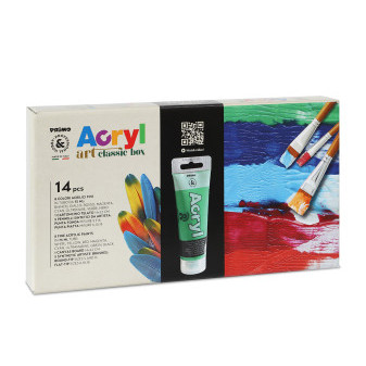 Barva akrylová 8ks/75ml + 5x štětec + 1x plátno