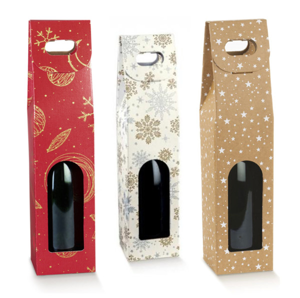 Krabice na víno, 1 láhev, 9 x 9 x 32cm, motiv Vánoce