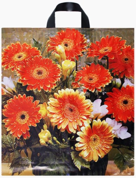 Taška LDPE, 44 x 48cm, s uchem, gerbera, 25ks