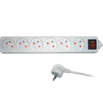 Kabel prodlužovací, 6 zásuvek + vypínač, 2m