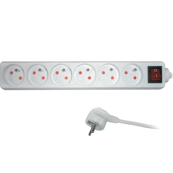 Kabel prodlužovací, 6 zásuvek + vypínač, 2m