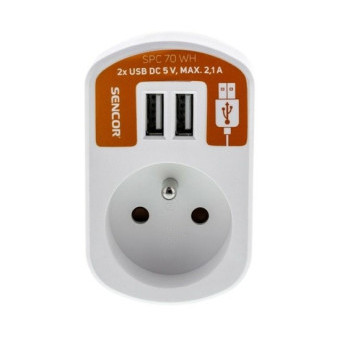 Rozbočka zásuvka, 2x USB, 5V/2, 100mA