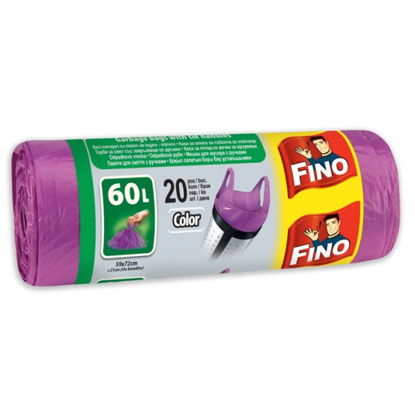 Odpad sáček HDPE, 60l, 59 x 72cm, s uchy,  fialová, 20ks