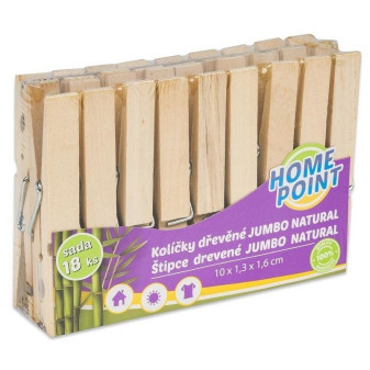 Kolíčky na prádlo dřevěné jumbo, 18ks