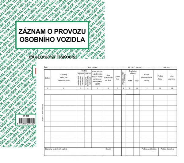 Záznam o provozu osobního vozidla/ET205