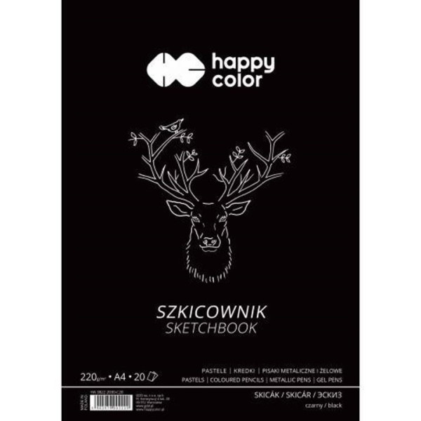 Blok A4, horní spirála, černá, 220g, 20l