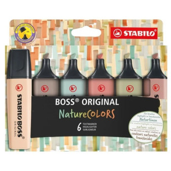 Popisovač zvýrazňovač Stabilo Boss NATURE 2-5mm, zkosený, 6ks