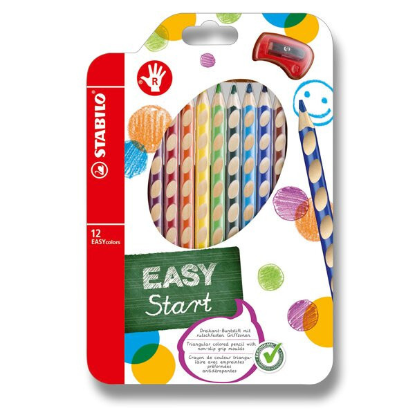 Pastelky Stabilo Easy 332, trojhranné, pro praváky, 12ks