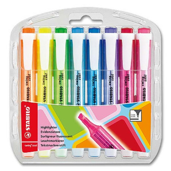 Popisovač, zvýrazňovač Stabilo, zkosený, 1-4mm, 8ks, fluo