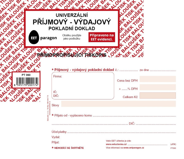 Přijímový a výdajový pokladní doklad, NCR, PT060B