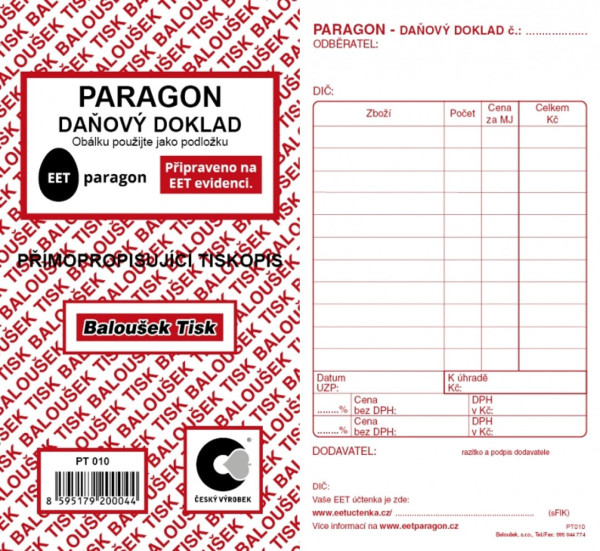 Paragon daňový doklad, NCR, PT010B