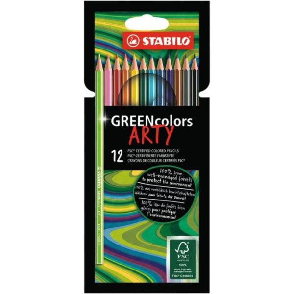 Pastelky Stabilo GREENcolors ARTY, 6-ti hranné,12 kusů