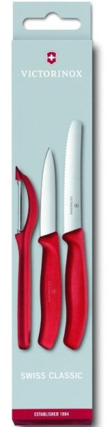 Sada nožů se škrabkou,červená 3 ks / Victorinox