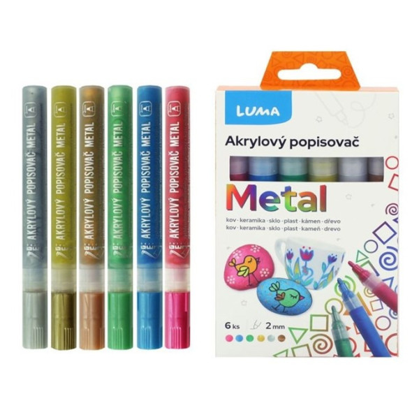 Akrylový popisovač, 2mm, metalická, 6ks