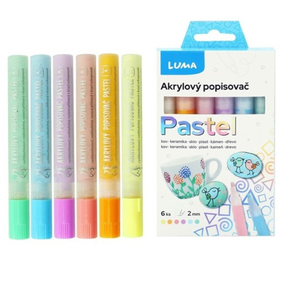 Akrylový popisovač, 2mm, pastelová, 6ks