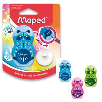 Ořezávátko s gumou Maped, Mini Cute + náhradní guma