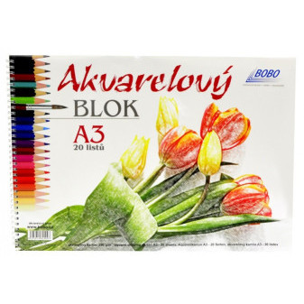 Blok A3, boční spirála, akvarelový, čistý, 20l