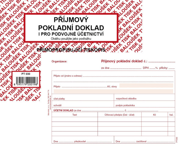 Příjmový pokladní doklad i pro PÚ, NCR, A6, PT030