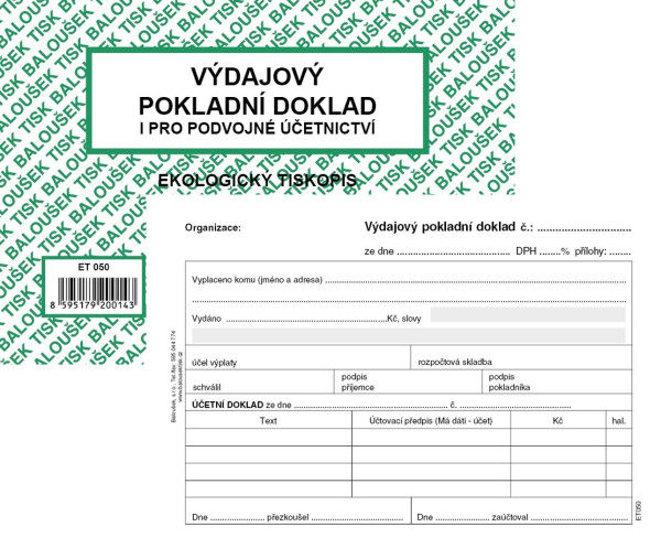 Výdajový pokladní doklad i pro PÚ, A6, ET050