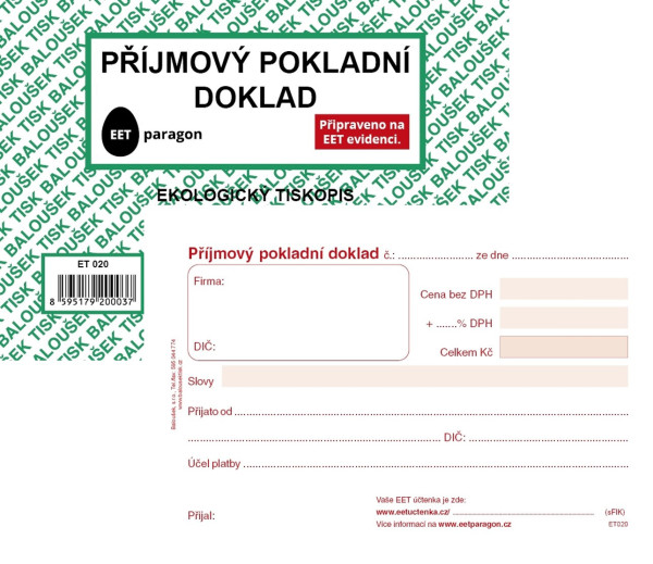 Příjmový pokladní doklad A6, jednoduché účetn. ET020