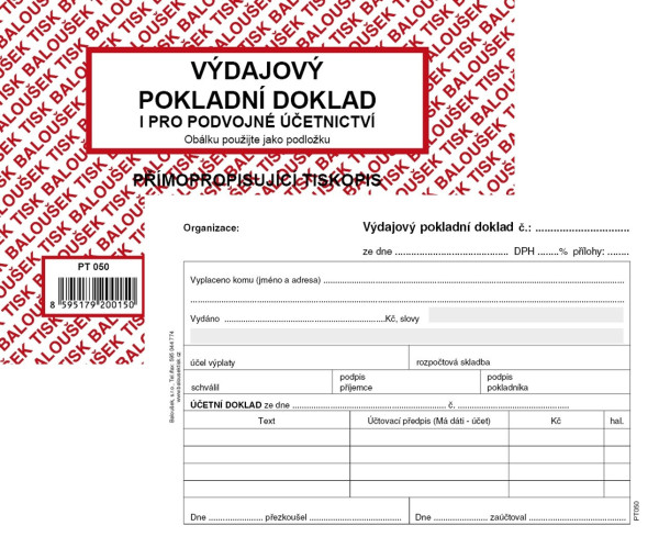 Výdajový pokladní doklad i pro PÚ, A6, NCR, PT050