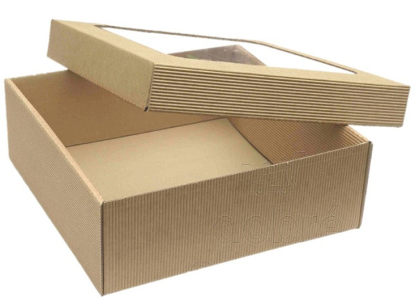 Krabice + průhledné víko, přírodní, 235x245mm