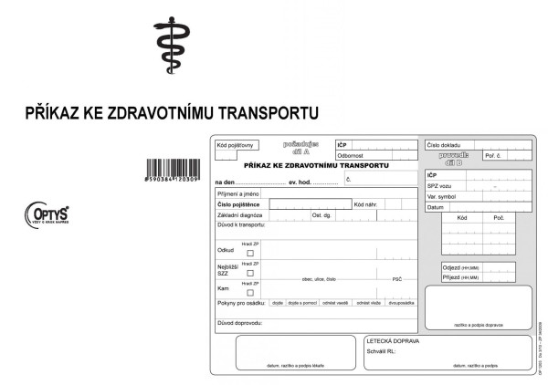 Příkaz ke zdravotnímu transportu - propisující, číslovaný/OP203